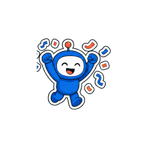 Blue robot celebrating a win